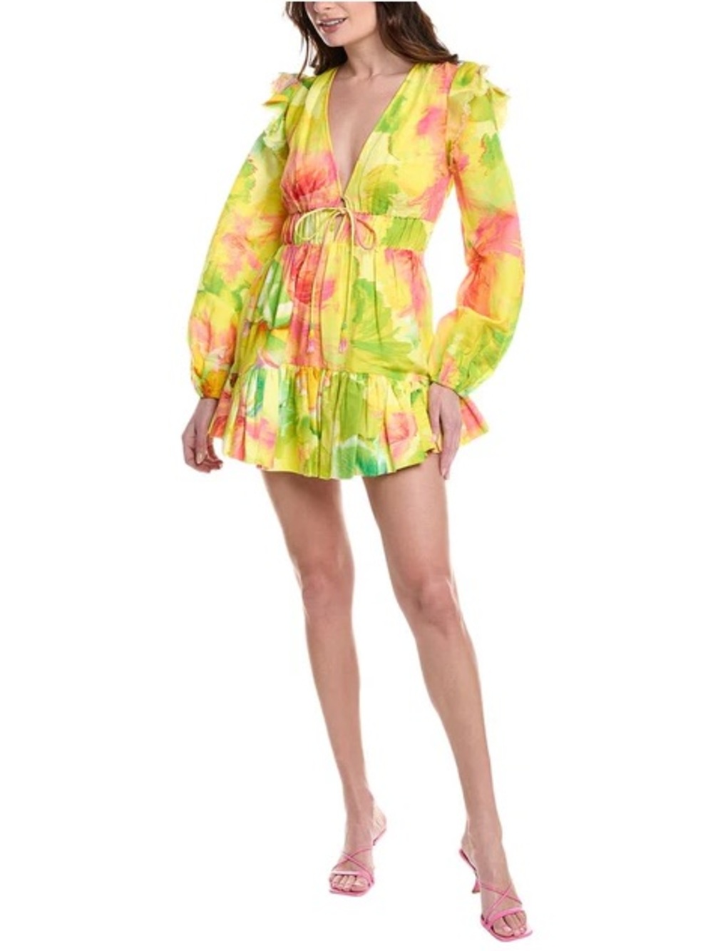 Hemant & Nandita Bright Yellow & Pink Floral Dress - Picture 6 of 7